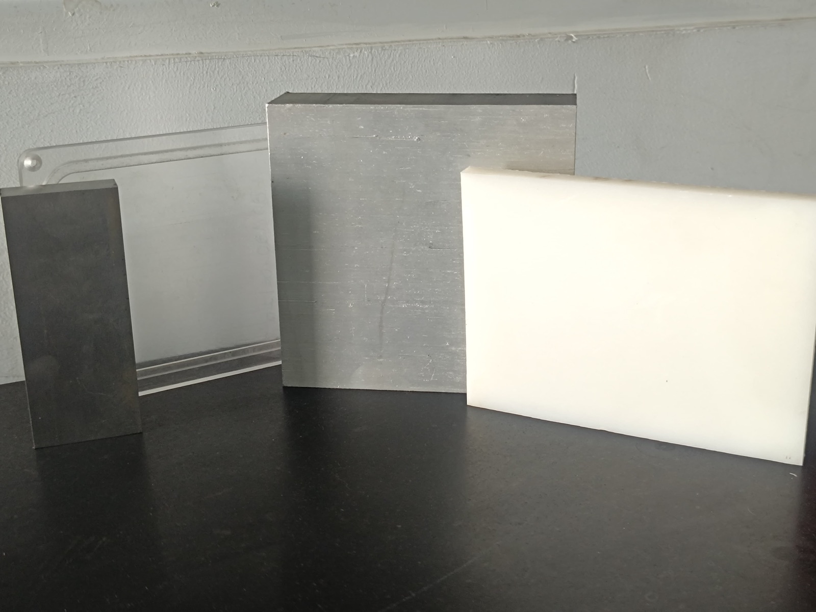 Samples of aluminium, steel, acrylic and engineering plastic for CNC milling