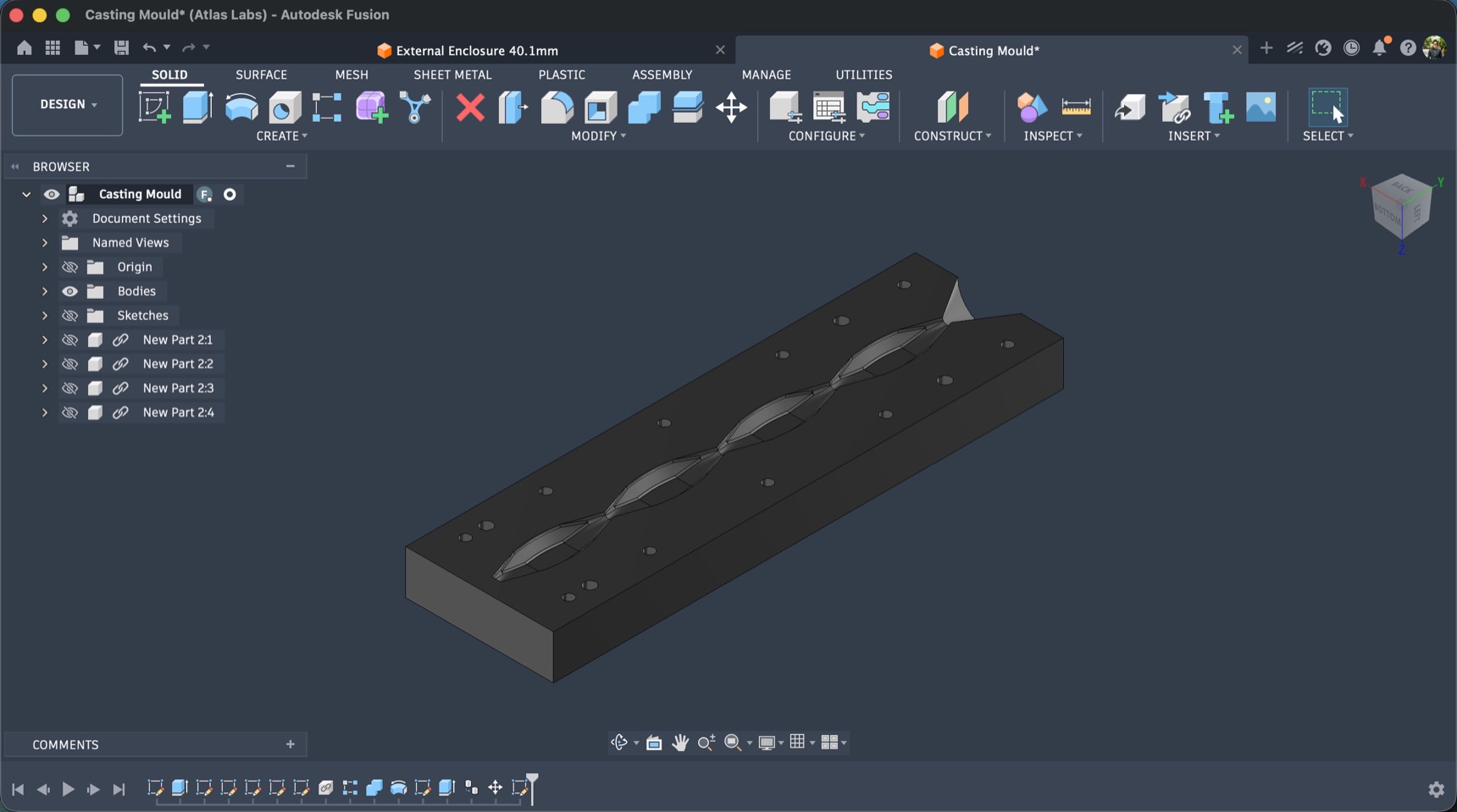Fusion 360 CAD model created from a custom part sketch